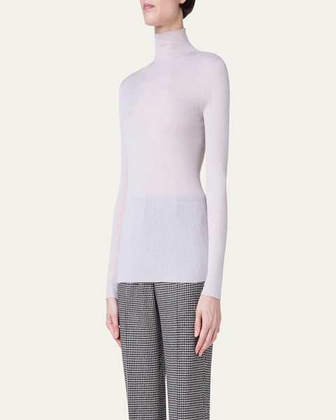 Cashmere-Silk Fine Ribbed Knit Pullover