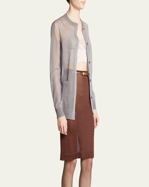 Sheer Knit Button-Front Cardigan