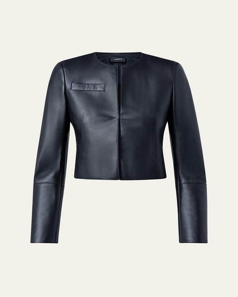Hasso Cropped Napa Leather Jacket, Black
