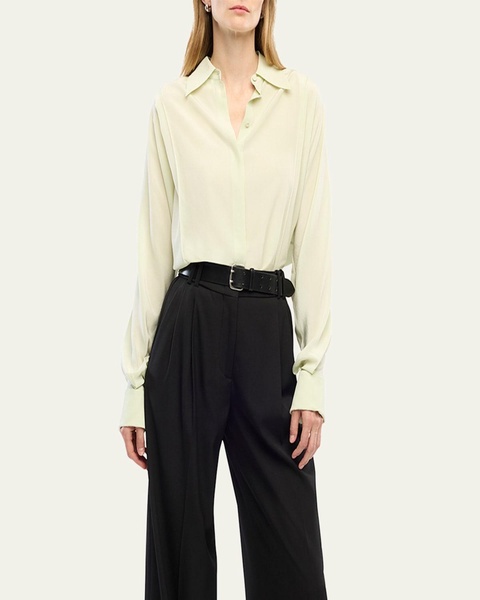 Convertible Pleated Silk Wrap Shirt
