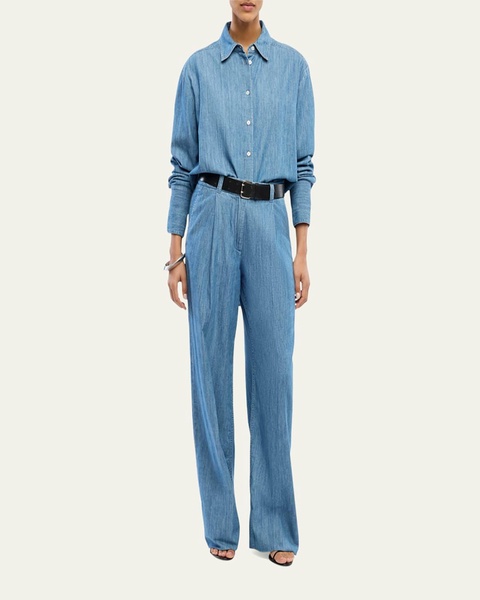 Chambray Oversized Button-Down Shirt