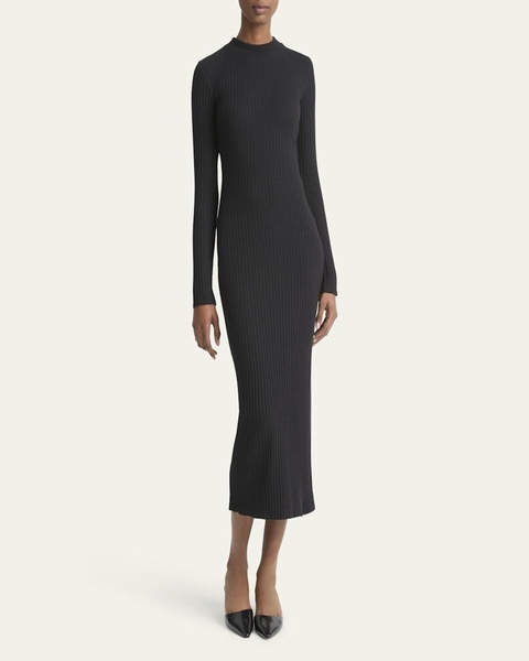 Ribbed Long-Sleeve Midi Dress