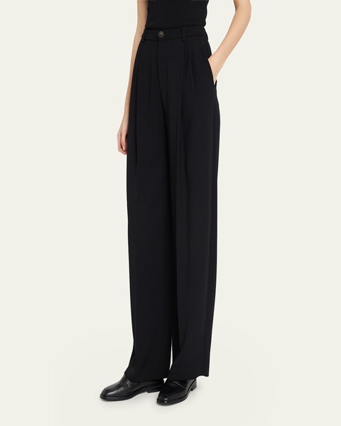 Drop-Waist Pleated Crepe Trousers