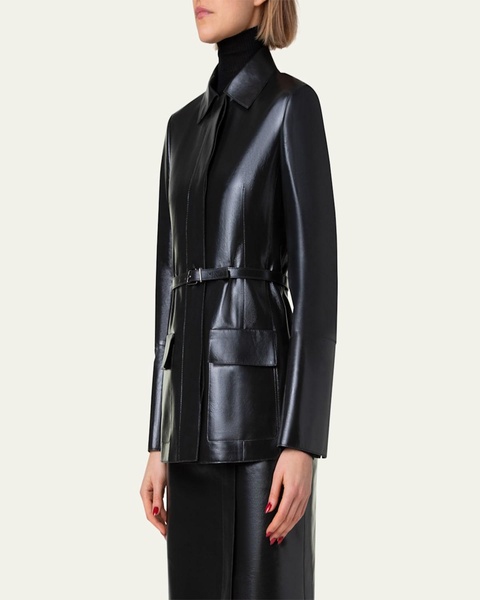 Whisper Lacquer Leather Jacket with Belt
