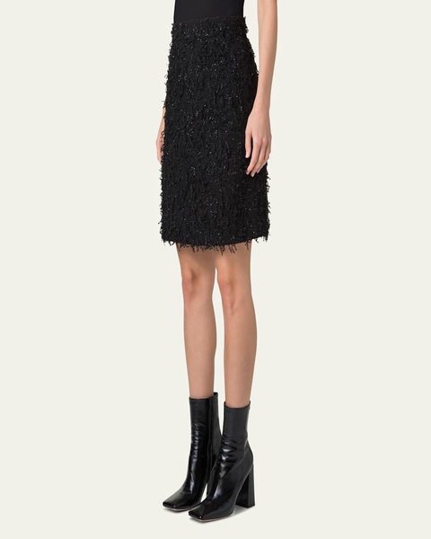 Short Sequined Fringe Boucle Skirt