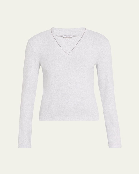 Cotton Ribbed Knit Top with Monili Detail