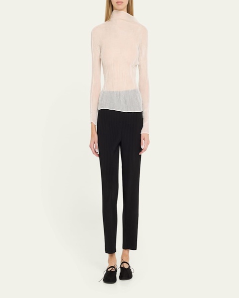 Chiffon Twist Crinkled Turtleneck Top
