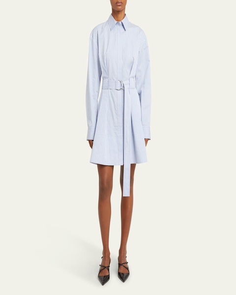 Violan Stripe Belted Poplin Mini Dress
