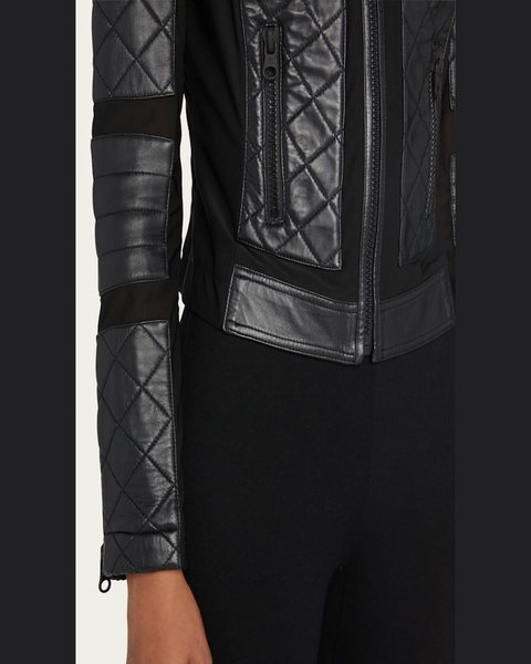 Quilted Leather & Mesh Moto Jacket