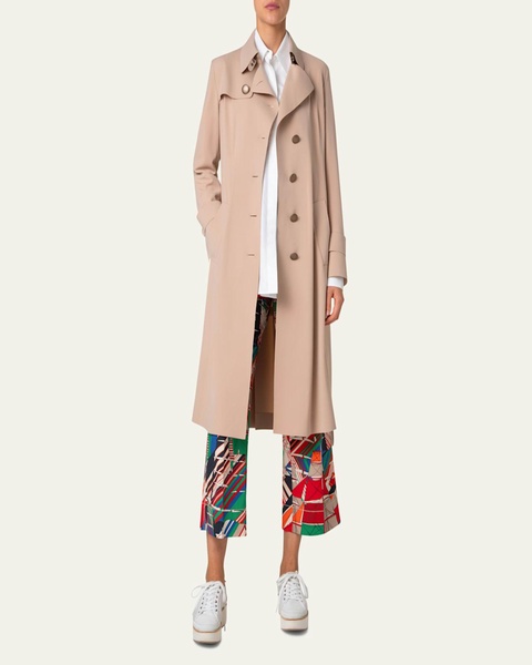 Techno Laser Cut Crepe Belted Trench Coat
