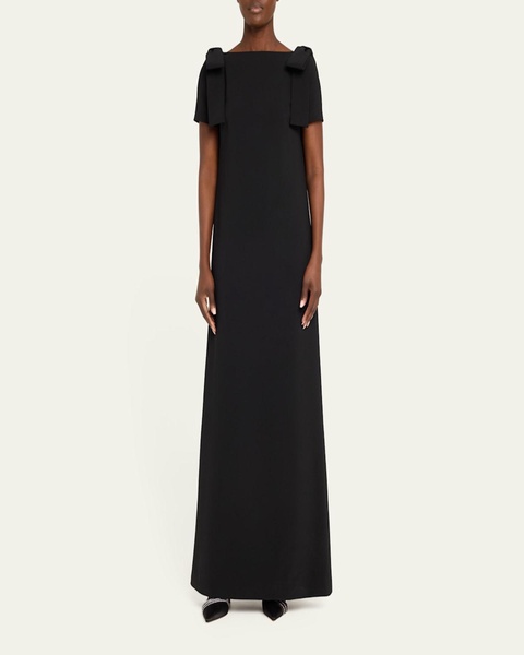Shoulder Bow Crepe Column Gown
