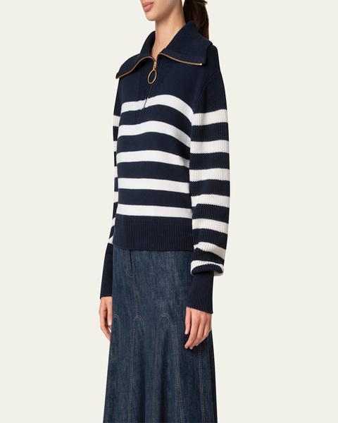 Stripe Maxi Collar Cotton Knit Sweater