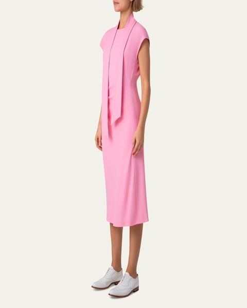 Crepe Mock-Neck Midi Dress