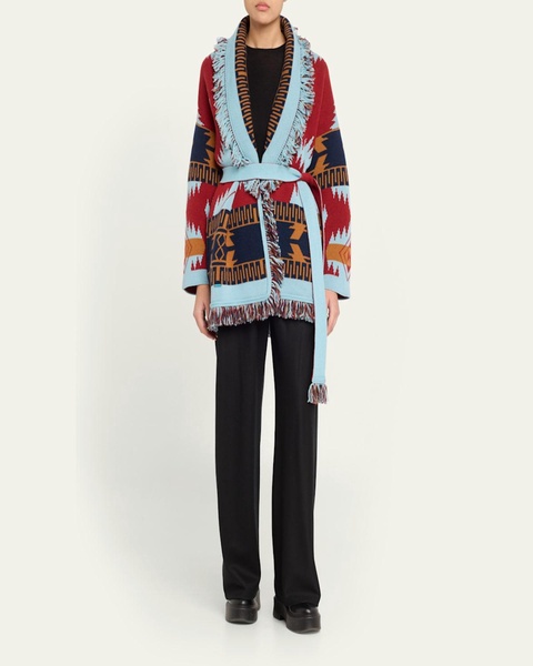 Icon Jacquard Fringe Belted Cashmere Cardigan