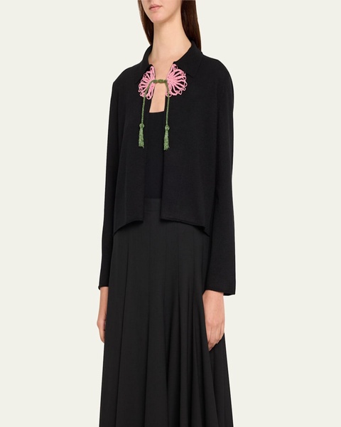 Abilene Beaded Flower Wool Cardigan