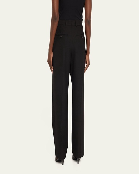 Pleated Straight Wool Trousers