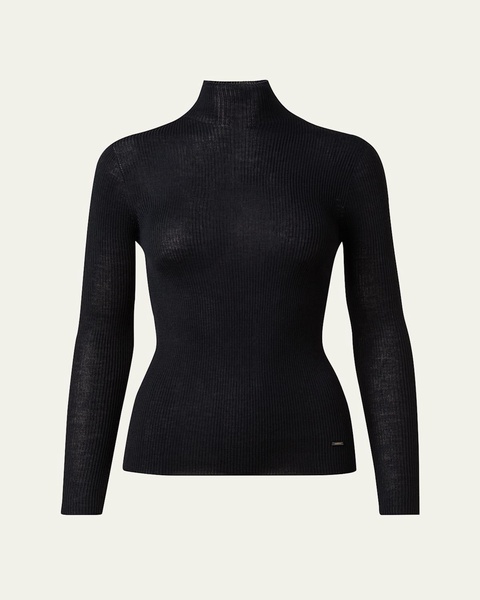 Cashmere-Silk Fine Ribbed Knit Pullover