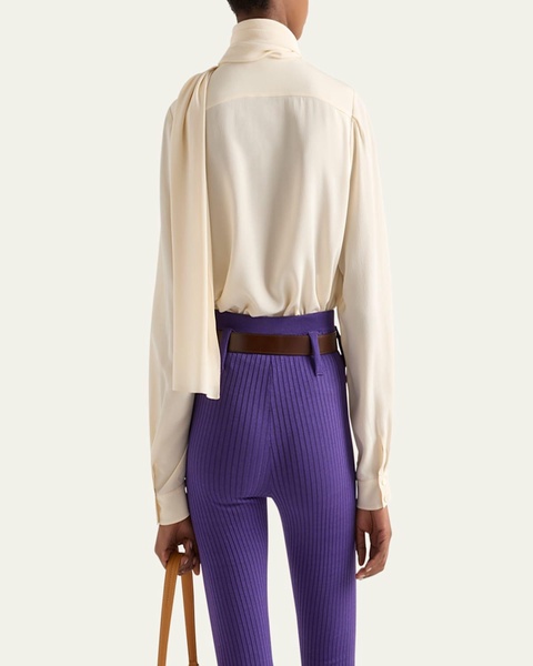 Marocaine Button Down Silk Top with Scarf