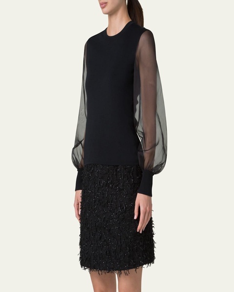 Organza Long Sleeve Knit Sweater