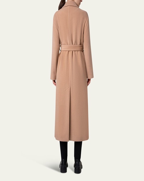 Long Double-Breast Belted Wool-Cashmere Coat
