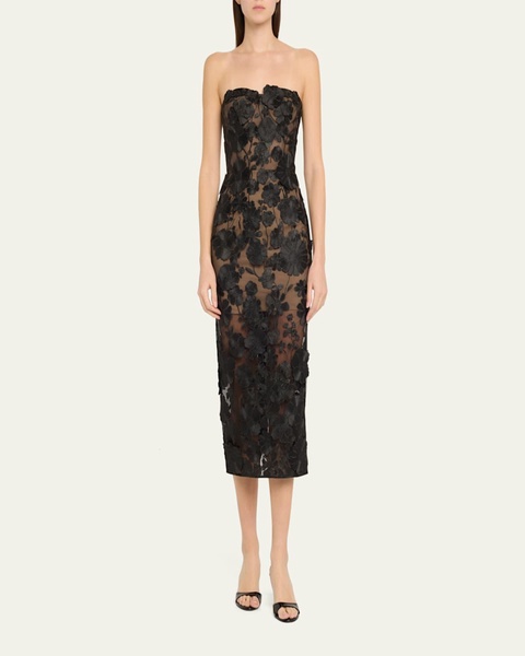 Jasmine Strapless Floral-Embroidered Midi Dress