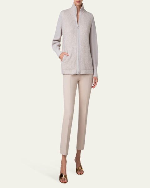 Cashmere and Silk Knit Cardigan with Boucle Front