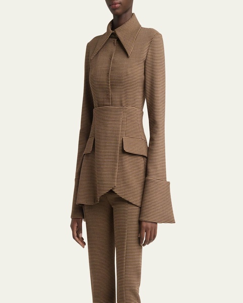 Fitted Micro-Check Shirt with Basque Detail