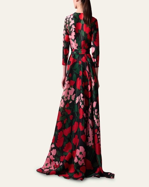 Long Floral Belted Trench Gown