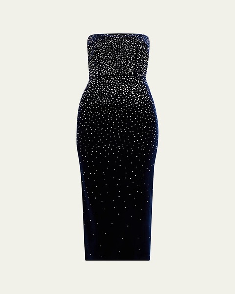 Strapless Crystal Velvet Midi Dress
