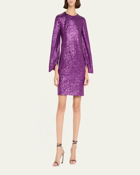 Sequin Jersey Mini Dress with Split Sleeves