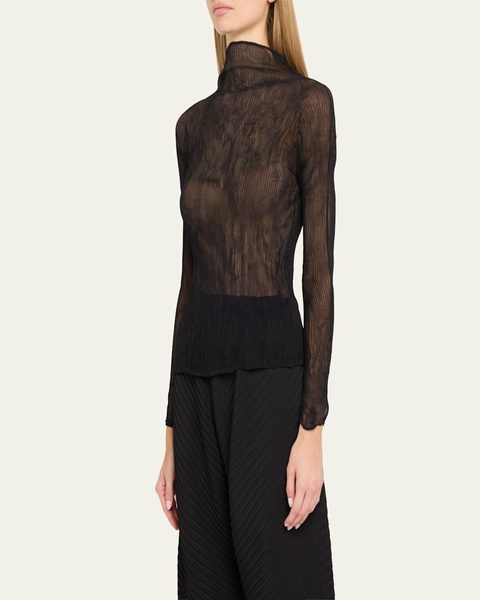 Chiffon Twist Crinkled Turtleneck Top