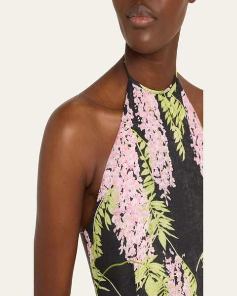 Delilah Halter Backless Linen Midi Dress