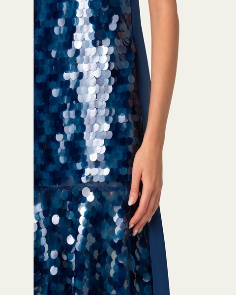 Mix-Media Dot Sequined Flounce Midi Dress