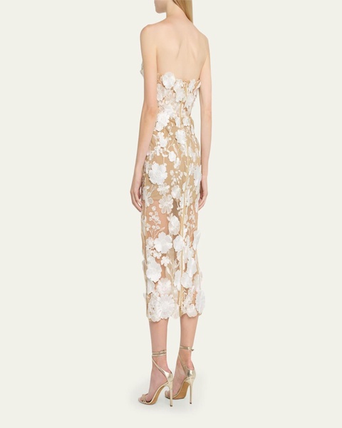 Jasmine Strapless Floral Applique Midi Dress