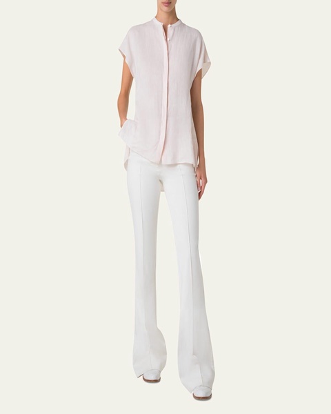 Linen Voile Button-Front Blouse