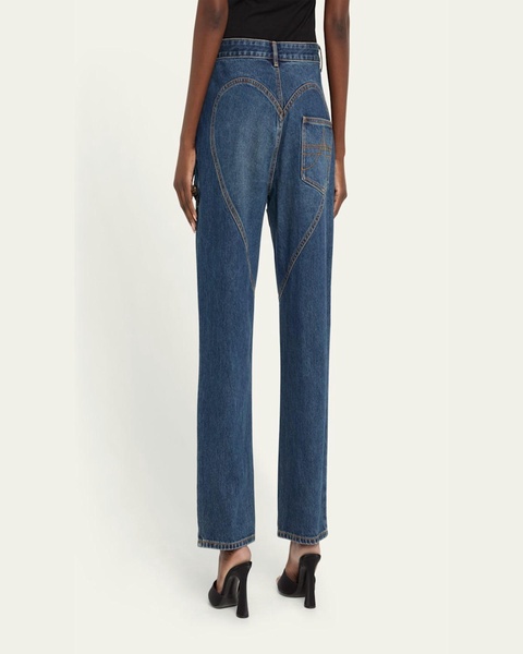 Crystal Button Studded Slit Straight-Leg Jeans