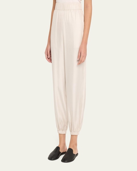 High-Rise Tapered Silk Twill Trousers
