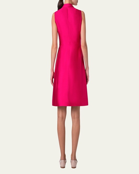 Pintuck Sleeveless Silk Coat Dress
