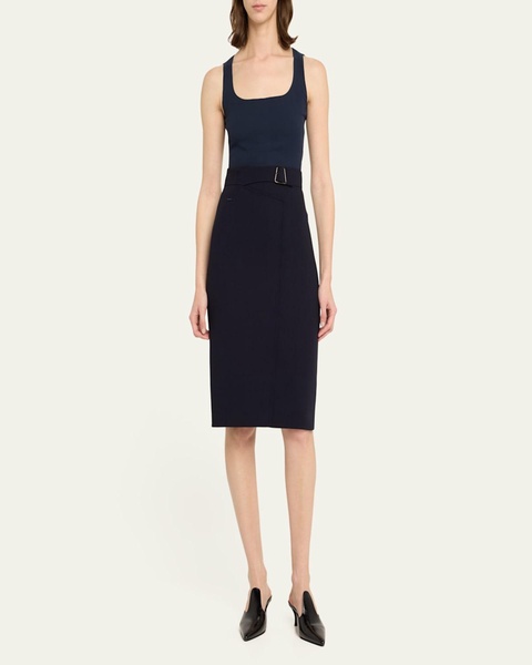 Trapezoid Buckle Wrapped Wool Pencil Skirt