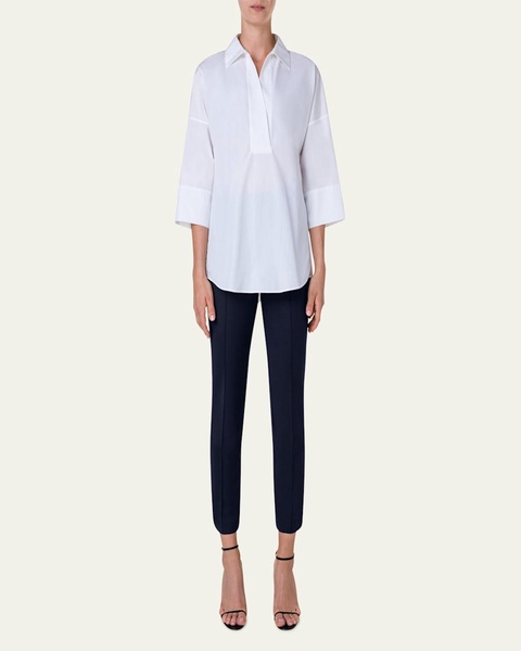 Kimono-Sleeve Split-Neck Blouse