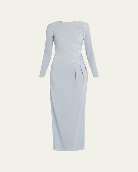 Plisse Jersey Gown with Beaded Hip Detail