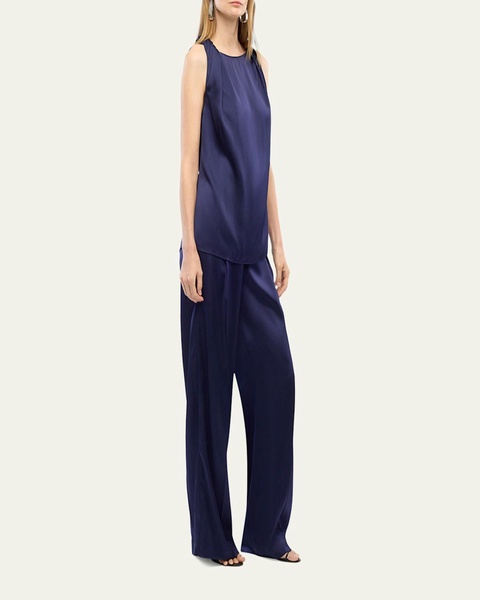 Twisted-Shoulder Satin Tank Top