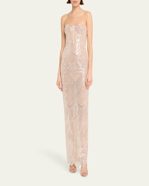Giselle Blanc Strapless Bead & Sequin Gown