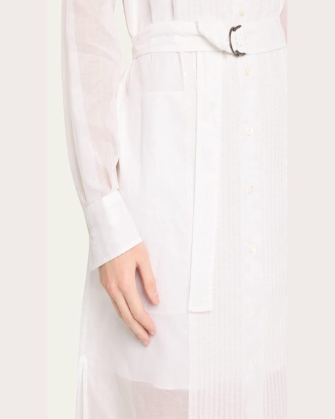Tuxedo Bib Long-Sleeve Belted Organza Tunic Shirt