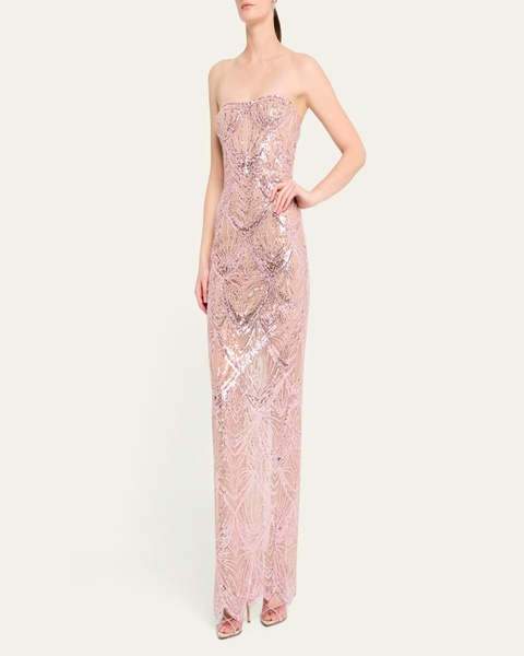 Giselle Strapless Bead & Sequin Column Gown