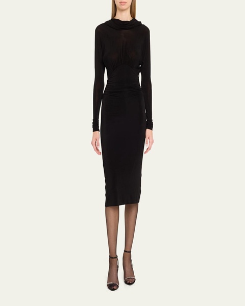 Cowl-Neck Gathered Midi Dress