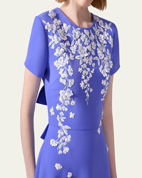 Bow-Embellished Embroidered Applique Gown