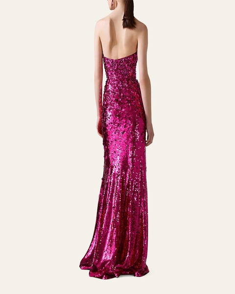 Sequined Strapless Wool Gown
