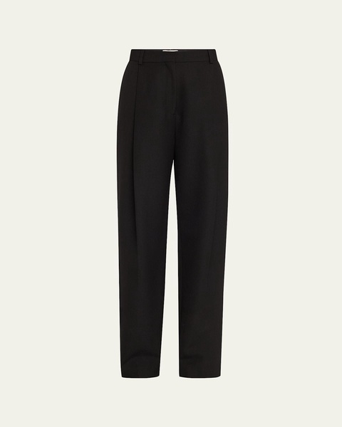 Pleated Straight Wool Trousers
