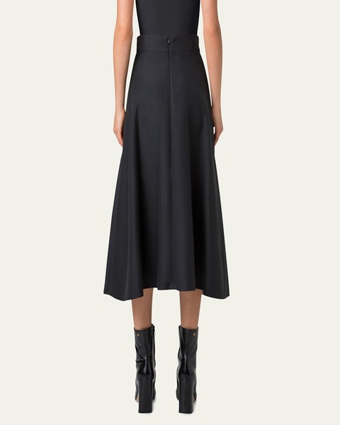 Windflower-Print Cotton Silk A-Line Midi Skirt